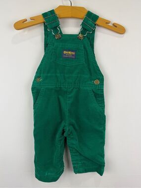 Vintage OshKosh B’gosh Green Corduroy Overalls Vestbak USA Baby 6 Months